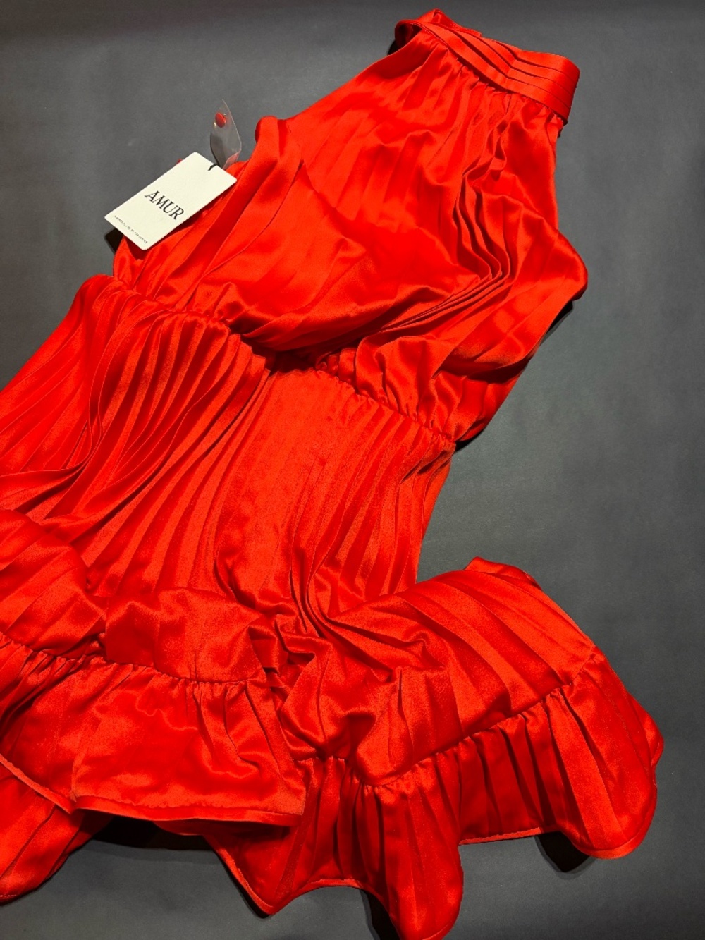 Women's Red AMUR Red Pleated Halter dress (Size 00) - NEW with Tags!!